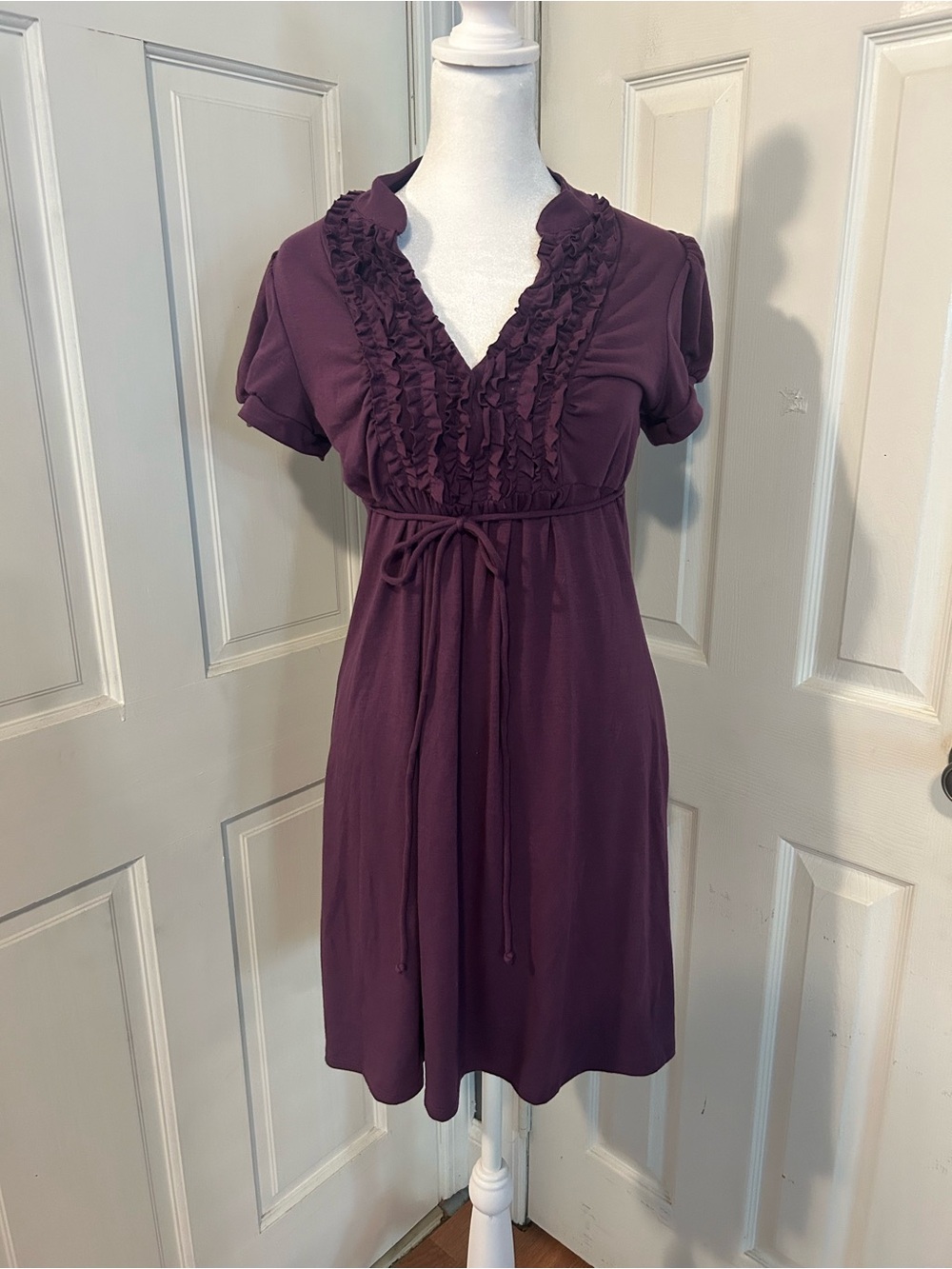 Speechless Deep Plum Ruffle-Front Tie Empire Waist Dress
